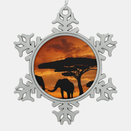 Safari African Baobab tree oliephant silhouette Tin Sneeuwvlok Ornament (Voorkant)