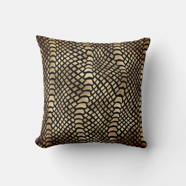 Safari African Black Gold Python Animal Skin Sepia Kussen (Voorkant)