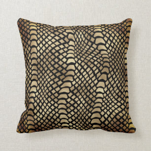Safari African Black Gold Python Animal Skin Sepia Kussen