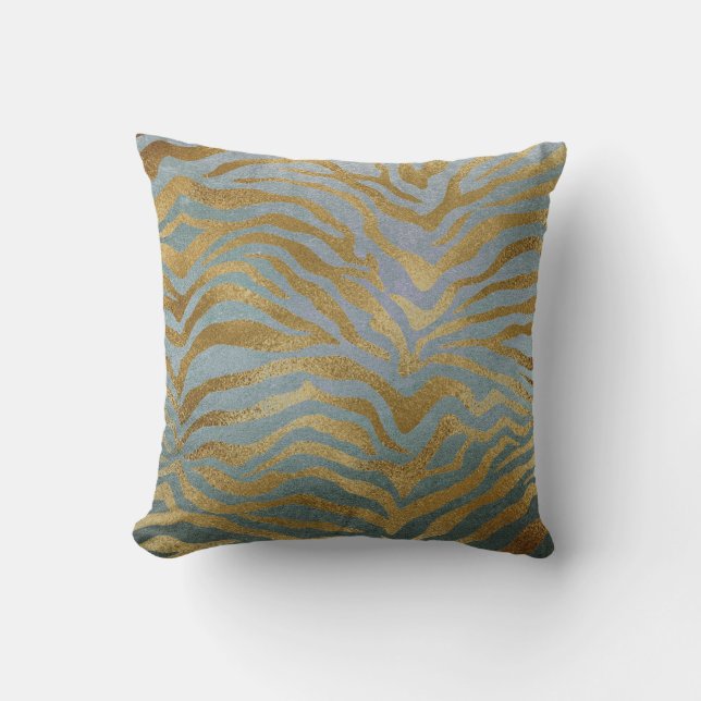 Safari African Blauwgroen Gold Glam Zebra Animal S Kussen (Voorkant)