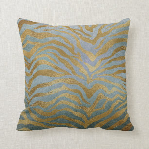 Safari African Blauwgroen Gold Glam Zebra Animal S Kussen