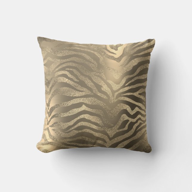 Safari African Champaign Gold Zebra Animal Skin Kussen (Voorkant)