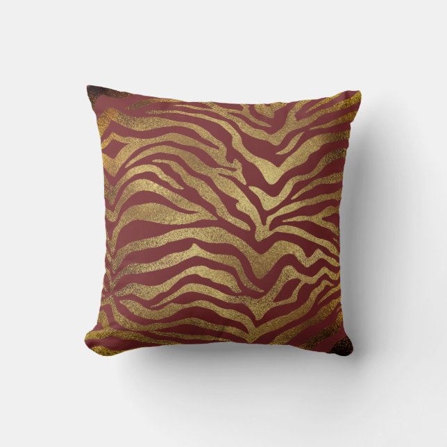 Safari African Gold Glam Animal Skin Burgund Kussen (Voorkant)
