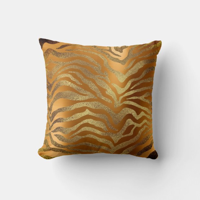 Safari African Gold Glam Animal Skin Mustard Kussen (Voorkant)