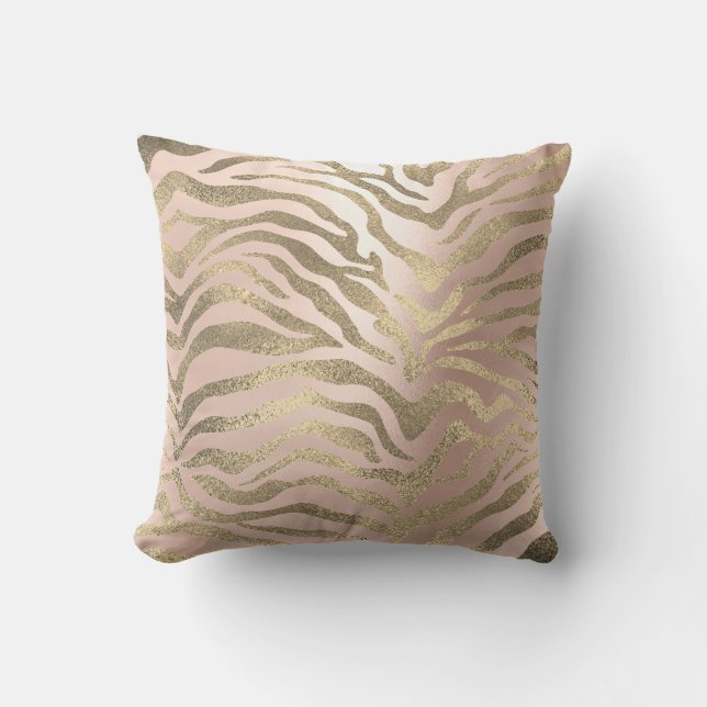 Safari African Sepia Roos Gold Zebra Animal Skin Kussen (Voorkant)