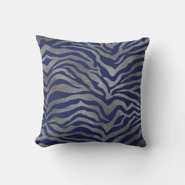 Safari African Silver Glam Animal Skin Navy Kussen (Voorkant)