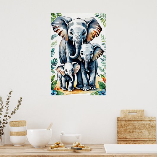 Safari Afrikaanse olifanten familie, Baby olifant Poster (Keuken)