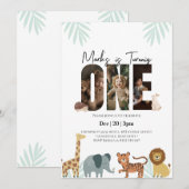 Safari Animal 1e verjaardag Kaart (Voorkant / Achterkant)