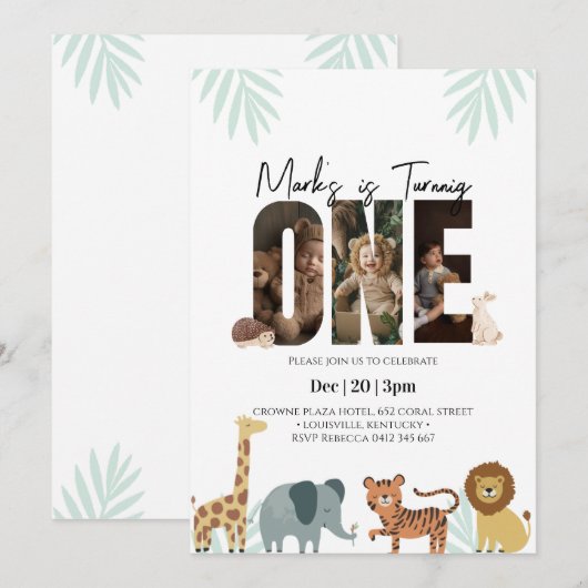 Safari Animal 1e verjaardag Kaart (Voorkant / Achterkant)