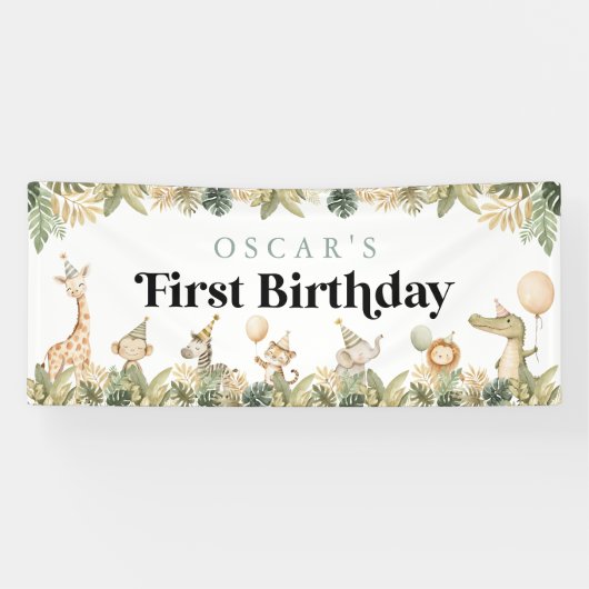 Safari Animal 1st Birthday Banner Wild One Oerwoud (Horizontaal)