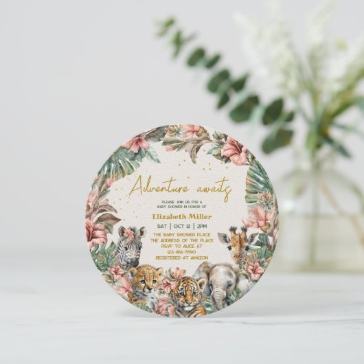 Safari Animal Adventure met Baby Boy Shower Kaart (Staand voorkant)