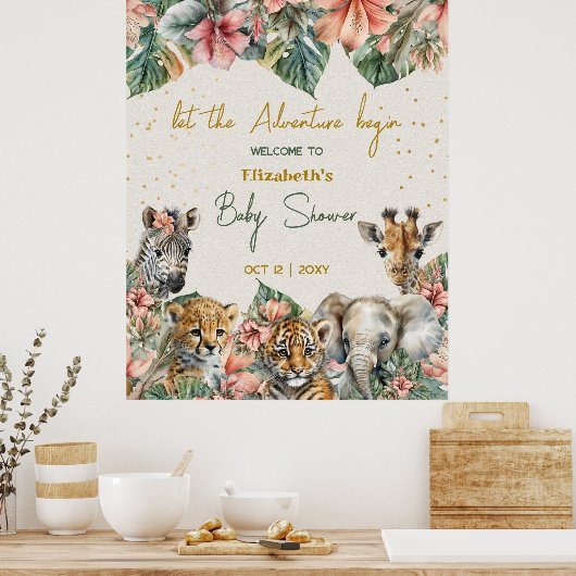 Safari Animal Adventure met Baby Boy Shower Poster (Keuken)