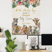 Safari Animal Adventure met Baby Boy Shower Poster (Thuiskantoor)