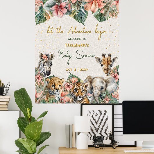 Safari Animal Adventure met Baby Boy Shower Poster (Thuiskantoor)