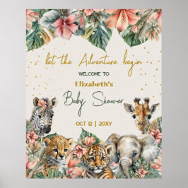 Safari Animal Adventure met Baby Boy Shower Poster