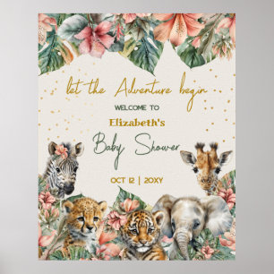 Safari Animal Adventure met Baby Boy Shower Poster