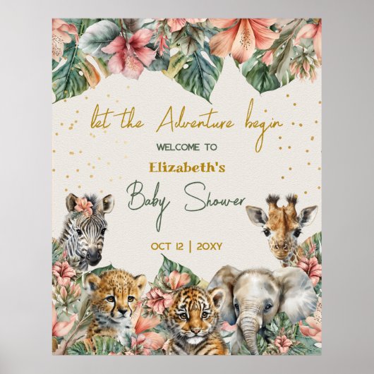 Safari Animal Adventure met Baby Boy Shower Poster (Voorkant)