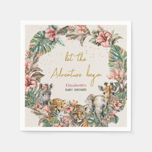 Safari Animal Adventure met Baby Boy Shower Servet (Voorkant)