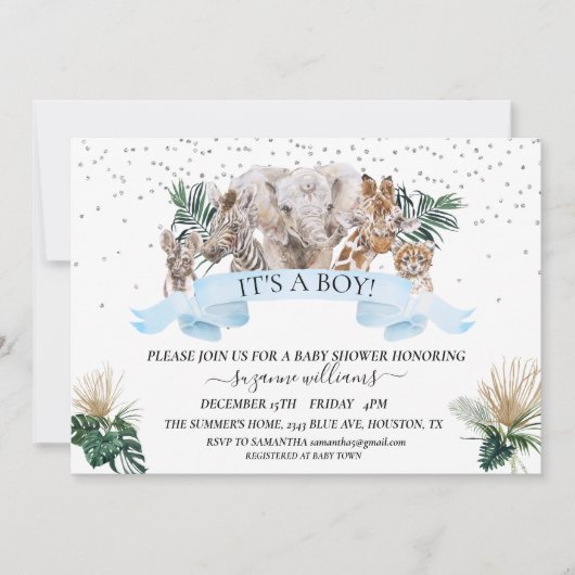 Safari Animal Babies Blue Boy Oerwoud Shower Kaart (Voorkant)