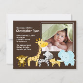 Safari Animal Baby Birth Foto Aankondiging (Voorkant)