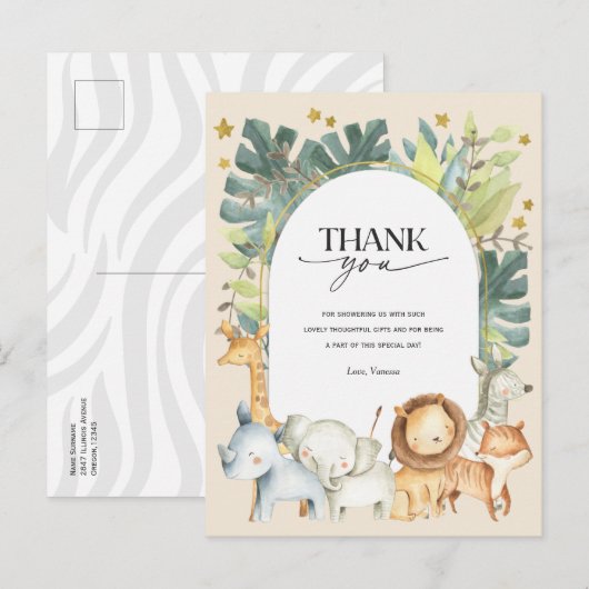 Safari animal baby shower dank u briefkaart (Voorkant / Achterkant)