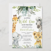 Safari Animal Baby shower Invitation Greenery Kaart (Voorkant)