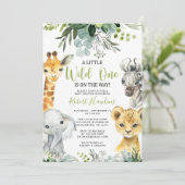 Safari Animal Baby shower Invitation Greenery Kaart (Staand voorkant)
