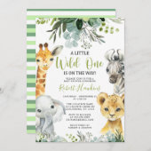 Safari Animal Baby shower Invitation Greenery Kaart (Voorkant / Achterkant)