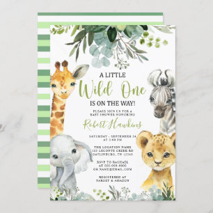 Safari Animal Baby shower Invitation Greenery Kaart