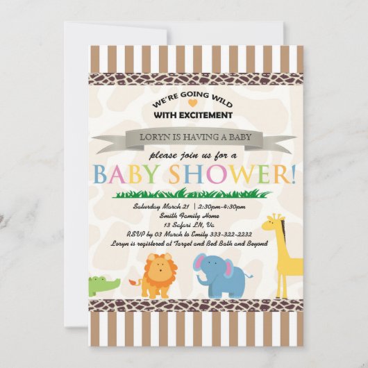 Safari Animal Baby shower Invitation Kaart (Voorkant)