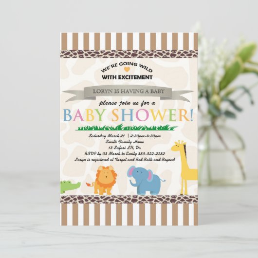 Safari Animal Baby shower Invitation Kaart (Staand voorkant)