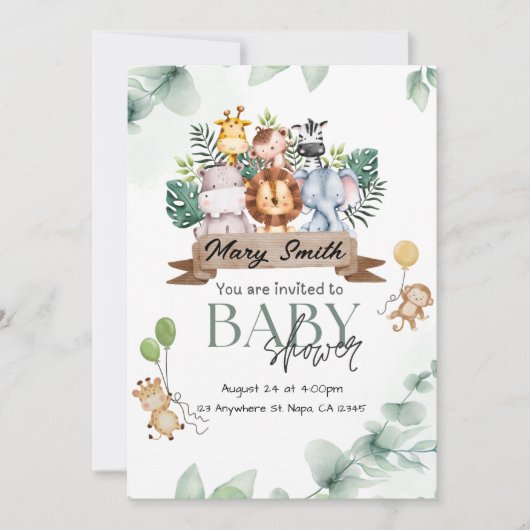 Safari Animal Baby shower Invitation Kaart (Voorkant)