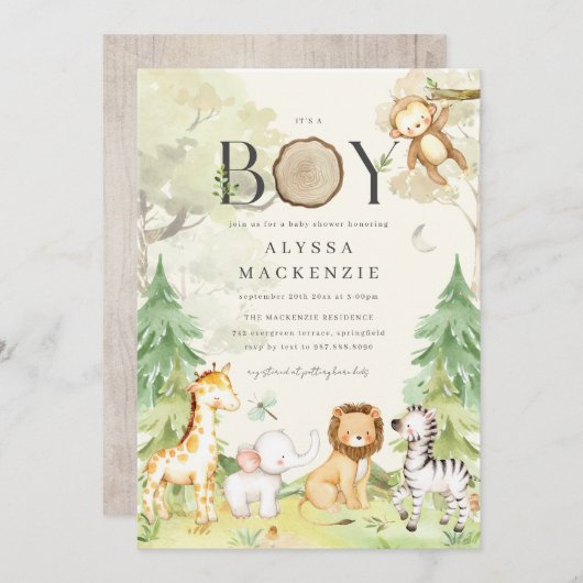 Safari Animal Baby Shower Invitation Kaart (Voorkant / Achterkant)