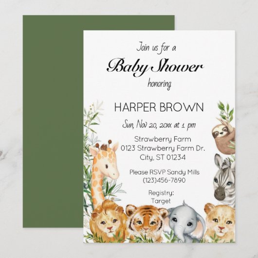 Safari animal baby shower  kaart (Voorkant / Achterkant)