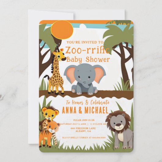 Safari Animal Baby Shower Uitnodigingen - Wild (Voorkant)