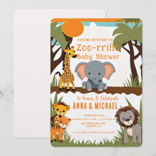 Safari Animal Baby Shower Uitnodigingen - Wild (Voorkant / Achterkant)