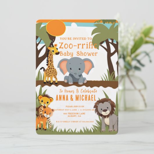 Safari Animal Baby Shower Uitnodigingen - Wild (Staand voorkant)