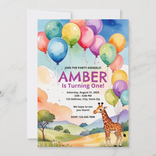 safari Animal birthday or Birthday Party Invite Kaart (Voorkant)