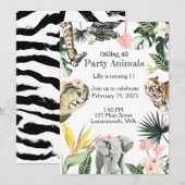 Safari Animal Birthday Party Invitation Kaart (Voorkant / Achterkant)