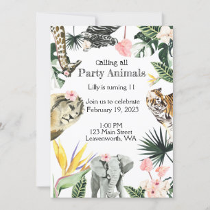 Safari Animal Birthday Party Invitation Kaart