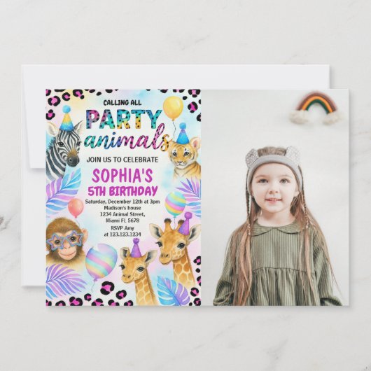 Safari Animal Birthday Party Invitation Kaart (Voorkant)