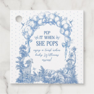 Safari Animal Blue Toile Baby Boy Shower Ze Poppen Bedankjes Labels