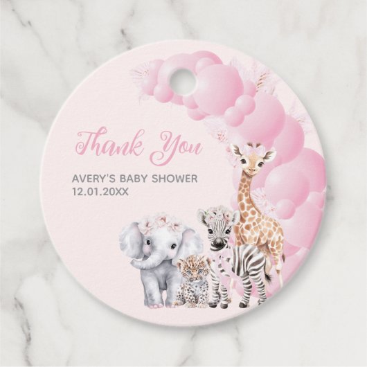 Safari Animal Blush Roze Boho Baby Meisje Douche Bedankjes Labels (Voorkant)