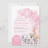 Safari Animal Blush Roze Boho Baby Meisje Douche Kaart (Voorkant)