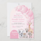 Safari Animal Blush Roze Boho Baby Meisje Douche Kaart (Voorkant)