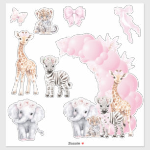 Safari Animal Blush Roze Boho Baby Meisje Douche Sticker