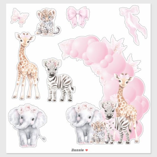 Safari Animal Blush Roze Boho Baby Meisje Douche Sticker (Vel)