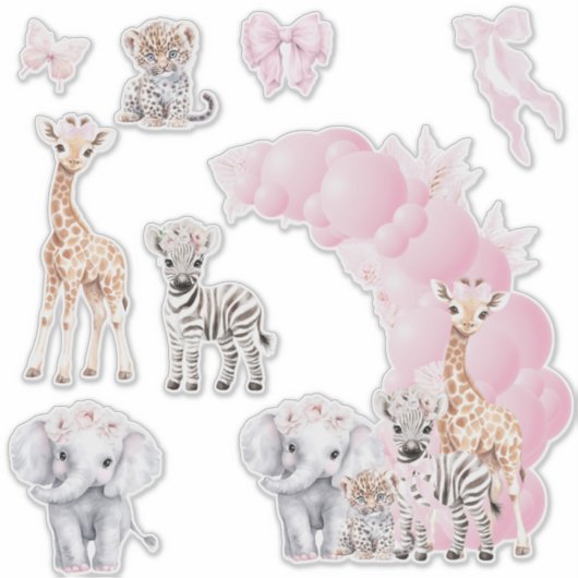 Safari Animal Blush Roze Boho Baby Meisje Douche Sticker (Voorkant)
