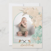 Safari animal Boho Balloon Boy 1st Birthday Foto Kaart (Achterkant)