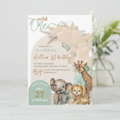 Safari animal Boho Balloon Boy 1st Birthday Kaart (Staand voorkant)